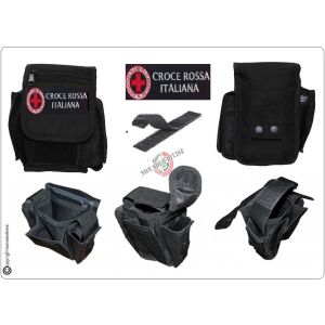 Borsetto Tasca Multiuso per Cinturone Cordura MHF Nero Blak Ricamo Croce Rossa Italiana CRI C.R.I.  Art. 30745A-CRI
