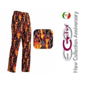 Pantalone Pants Hose Culisse Cuoco Chef Professionale Ego Chef Italia Flames Fiamme Inferno Art. 3502110A