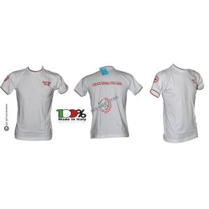 T-shirt Girocollo Manica Corta Italia Bianca Tricolore Italia con Ricami Croce Rossa Italiana CRI C.R.I. Art. 6614