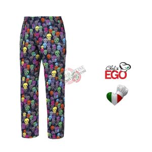 Pantalone Pantaloni Pants Hose Coulisse Cuoco Chef Professionale Ego Chef Italia  Color SKULLSCOT Teschi Colorati Art. 3502135A