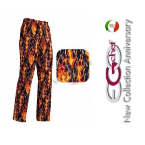 Pantalone Pants Hose Culisse Cuoco Chef Professionale Ego Chef Italia Flames Fiamme Inferno Art. 3502110A