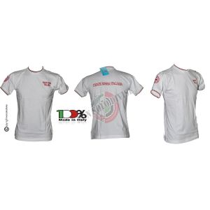 T-shirt Girocollo Manica Corta Italia Bianca Tricolore Italia con Ricami Croce Rossa Italiana CRI C.R.I. Art. 6614
