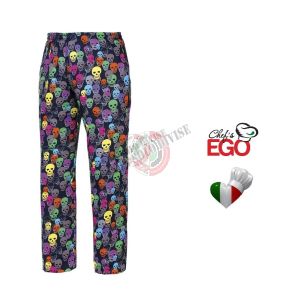 Pantalone Pantaloni Pants Hose Coulisse Cuoco Chef Professionale Ego Chef Italia  Color SKULLSCOT Teschi Colorati Art. 3502135A